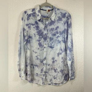 Pilcro Anthropologie The Cate Classic Tie Dye Button Up Embroidered Top Women M